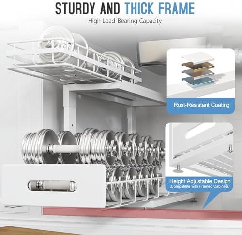 Under Sink Organizer Upgrade To Professional Rails,2-Tier Dual Pull Out Cabinet Storage,Height Adjustable Slide Out Drawers For Bathroom Kitchen,2 Pack-18.5"Dx12.8"-16.9"H,White