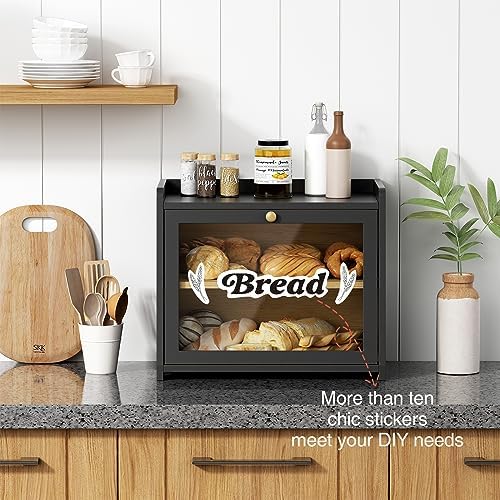 Goozii Bread Box for Kitchen Countertop, 2 Tier Large Breadbox Modern Black