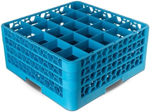 Carlisle FoodService Products OptiClean 25-Compartment Glass Racks With 3 Extenders for 3.19" Cups – Glass Racks for Restaurants Scratch-Resistant Texture, Blue, (Pack of 2)