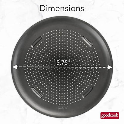 GoodCook AirPerfect Insulated Nonstick Carbon Steel Pizza Pan with Cutting Guides, Perforated Nonstick Pizza Pan, 15.75-Inch, Gray