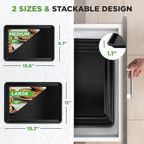 NutriChef 2-Piece Non-Stick Black Cookie Sheets - Versatile & Durable Non-Toxic Carbon Steel Bakeware Sets, Stackable Baking Tray for Cookies, Brownies, Jelly rolls - Oven Safe & Easy Clean