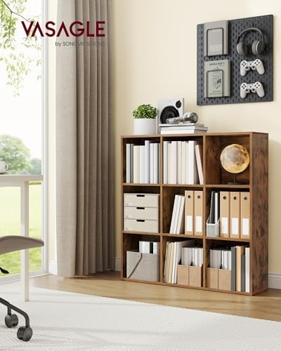 VASAGLE Bookshelf, 9 Cubes Storage Organizer, 38.6 x 9.4 x 38.6 Inches