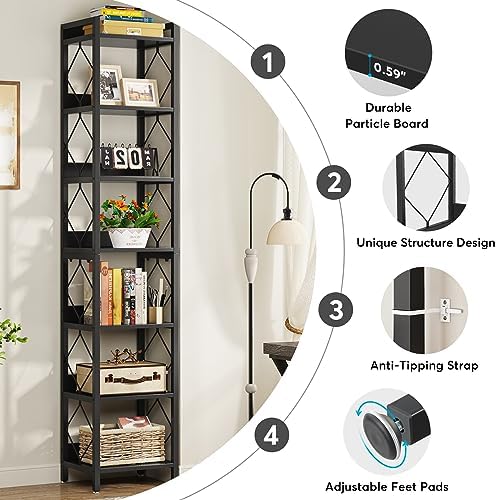 Tribesigns 78.7 Inch Tall Skinny Narrow Bookshelf Bookcase, Black