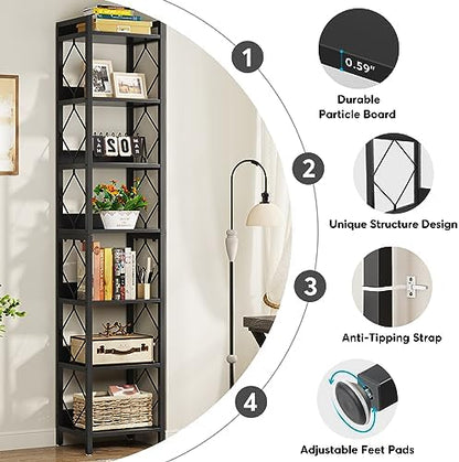 Tribesigns 78.7 Inch Tall Skinny Narrow Bookshelf Bookcase, Black