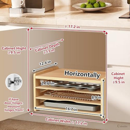 Celestite Wooden Baking Sheet Organizer for Cabinet, Baking Tray Organizer, Cookie Sheet Organizer for Cabinet Kitchen Storage Organization Accessories
