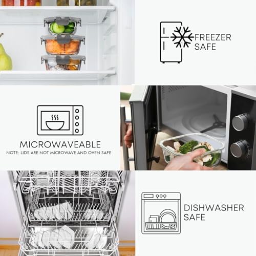 Razab 30 PC Glass Food Storage Containers with Lids - Reusable Glass Meal Prep Containers for Lunch and Leftovers - Airtight & Leakproof Snap Locking Lids - Oven, Freezer, Microwave & Dishwasher Safe