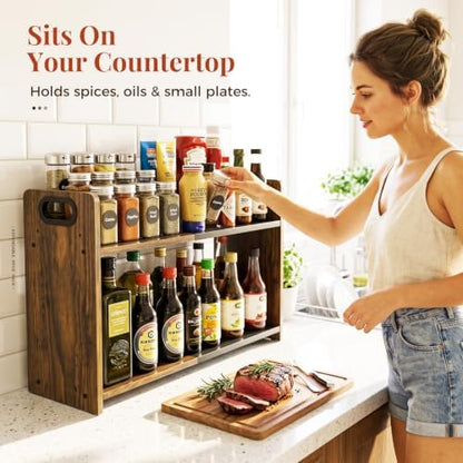 2-Tier Expandable Spice Rack Organizer for Countertop,15.2"-21.5"
