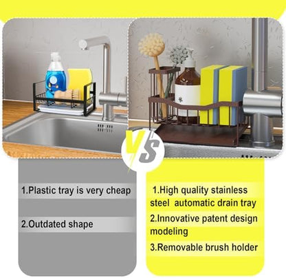 Fssvcd Maifan Sink Caddy Sponge Holder for Kitchen with Brush Holder and Stainless Steel Self Drain Tray, Rustproof Kitchen Sink Organizer for Sponge, Soap Dispenser Storage Accessories