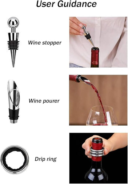 Wine Opener Set with Foil Cutter, Bottle Stopper & Pourer