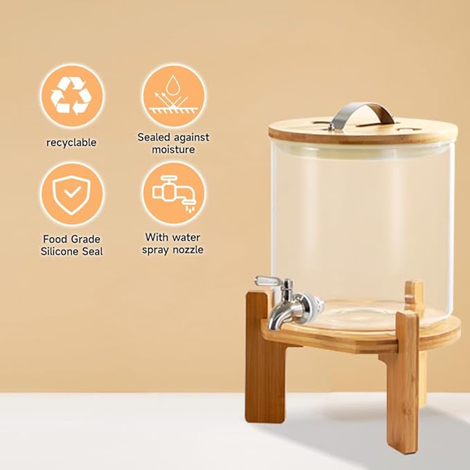 Beverage Dispenser, 1.5 Gallon Glass Drink Dispenser