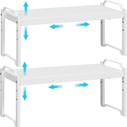 2 Pack Stackable Expandable Shelves For Kitchen Cabinet Countertop Storage, Adjustable Counter Cupboard Pantry Organizer Shelf Rack Stand, Length:25.5 Inch