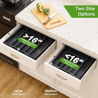 Pipishell Bamboo Expandable Silverware Drawer Organizer, Black, Medium
