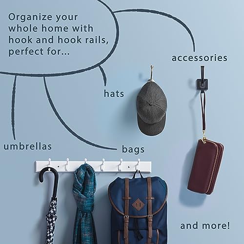 Franklin Brass Post (1-Pack) 27' Coat Rack Wall Mount White Hat Rack with 5 Hooks Mounted Hanging Hook Rail for Clothes, Towels, Purses, Bags, Kitchen, Entry, Closet Organization B48031K-480-R