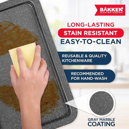 BAKKEN Kitchen Baking Pans - Nonstick Gray Coating, 13.18’’ × 8.66’’ Commercial Grade Carbon Steel Cookie Sheet, Baking Kitchen Essentials, PFOA, PFOS, PTFE Free, Oven Safe Tray (450° F), Gray