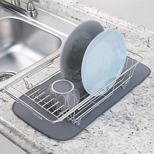 iDesign Classico Kitchen Over-the-Sink Dish Drainer Rack for Drying Glasses, Silverware, Bowls, Plates - Satin