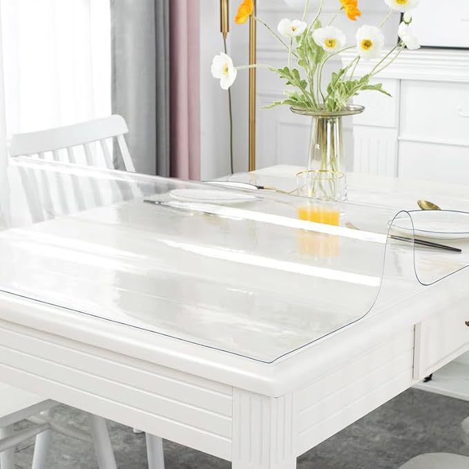 Warmstar Clear Table Cover Protector 40 x 88 Inch,1.5mm Thick Plastic Table Cover Rectangle,PVC Clear Table Protector,Desk Protector Mat for Kitchen, Dresser, Writing Desk，Dining Room Table