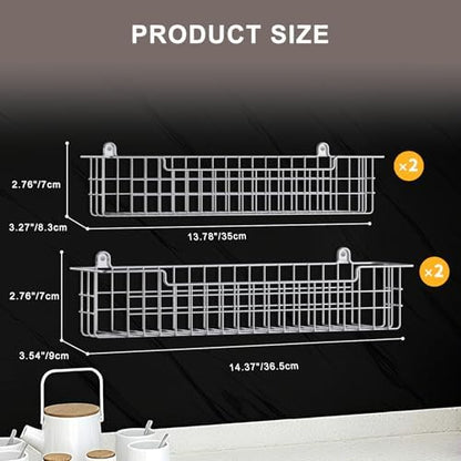 Spice Rack Wall Mount, 4-Pack Seasoning Organizer for Kitchen Storage Organization, Spice Holder Shelf Saving Space for Cabinet, RV, Pantry, Silver