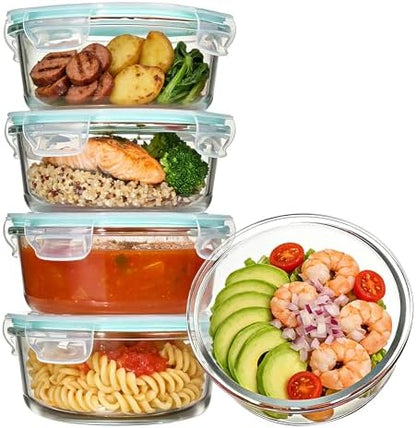 Vtopmart 5Pack 22oz Glass Storage Containers with Lids, Green, Round