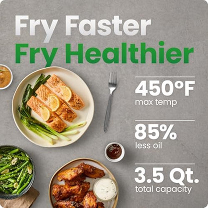 Chefman Compact Air Fryer 3.5 QT - Slim Design Fits Small Kitchens, 4-in-1 Air Fry, Bake, Dehydrate, Frozen, 450°F Max Temp, Narrow Footprint Saves Counter Space, Nonstick Ceramic, Dishwasher-Safe