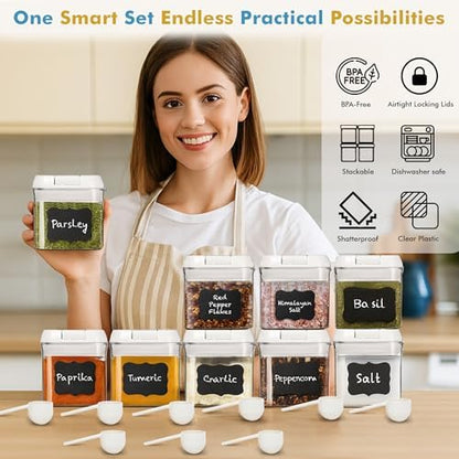 Shazo 9 PC (0.5L, 17oz) Spice Storage Containers with Lids & 6 Spoons