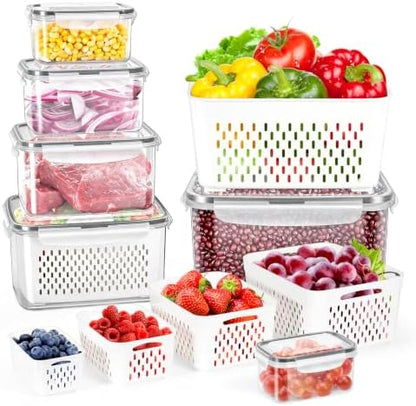 12 Pieces Fruit Storage Containers For Fridge with Removable Colanders