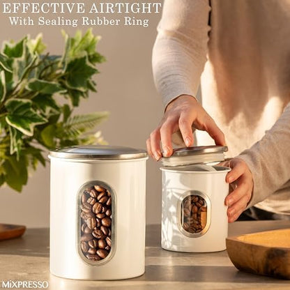 Mixpresso 3-Pcs White Canisters Set for Kitchen Storage Airtight Jars