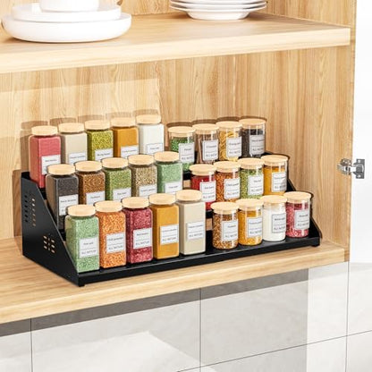 BOIVSHI 3 Tier Spice Rack for Cabinet, Adjustable Shelf, Black