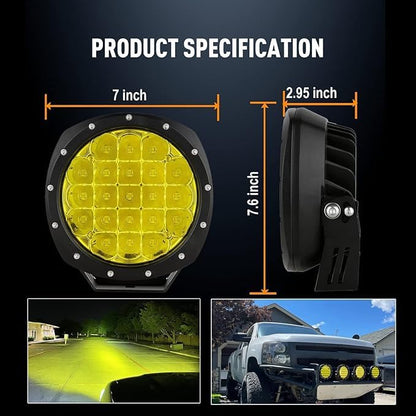 BIGLION.X 7Inch Round LED Amber Driving Offroad Lights 2PCS 210W 32000LM Amber Off road Lights LED Off Road Light Round Waterproof IP68 IP69K 12V 24V for Pickup Trucks SUV ATV UTV 4x4