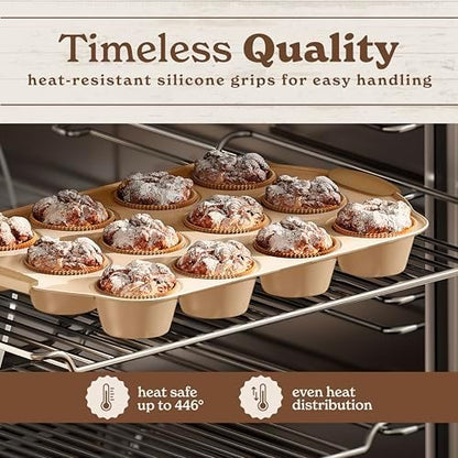 Country Kitchen Nonstick Stackable Bakeware Set - Heavy Duty, Durable, Easy Release Baking Set, Gold, 10 Pcs