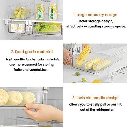 vacane Fridge Organizer Drawer, Clear Plastic Fridge Organizer Bins, Add on Refrigerator Drawer,Fridge Storage Container Under Shelf Holder for Fruit, Vegetable, Meat, Cheese, Easy to Install-M