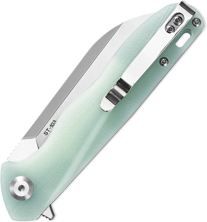 Sitivien ST103 Folding Knife, D2 Steel Blade+G10 Handle Pocket Knife, EDC Tool Knife for Outdoor, Camping, Hunting, Survival (Jade)