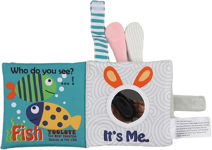 bebe mondo Crinkle Books for Babies, Soft Baby Books 0-6 Months, Infant Toys for 0-6-12-18 Months, Tummy Time Mirror Toy, Bunny Rabbit, Baby Gifts for Boys & Girls, Shower Gift
