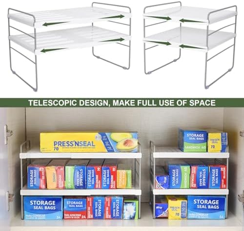 Pantry Organization and Storage for Kitchen - Expandable Kitchen Wrap Box Organizer Rack, Foil Organizer for Cabinet & Counter, Height & Width Adjustable Cupboard Storage Rack - (3 Tier 9.8 to 15.6"L)