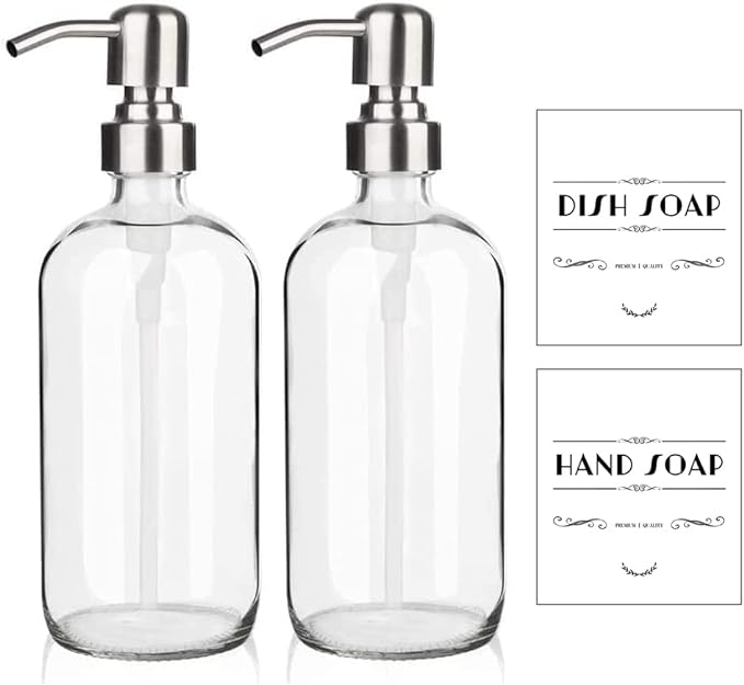 ARKTEK Refillable Soap Dispenser - 17 Oz Clear Glass Bottle