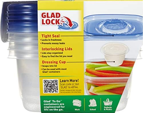 Glad GladWare To-Go Medium Rectangle Snack Containers, 24 Oz, 4 Count, 6-Pk