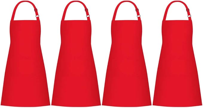 Jubatus 4 Pack Bib Aprons with 2 Pockets Cooking Chef Kitchen Apron