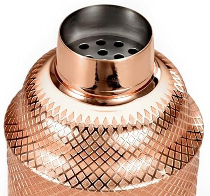 Barfly 3-Piece Diamond Lattice Etch Japanese Cocktail Shaker Set (24 Oz/700ml), Copper Plated