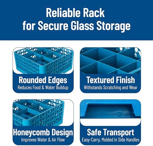 Carlisle FoodService Products RG9-314 OptiClean 9 Compartment Glass Rack with 3 Extenders, 5-13/16" Compartments, Blue (Pack of 2)