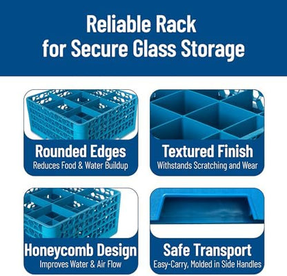 Carlisle FoodService Products RG9-314 OptiClean 9 Compartment Glass Rack with 3 Extenders, 5-13/16" Compartments, Blue (Pack of 2)