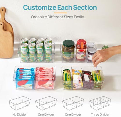 Vtopmart 4 Pack Food Storage Organizer Bins, Clear Plastic, 4 Compartments