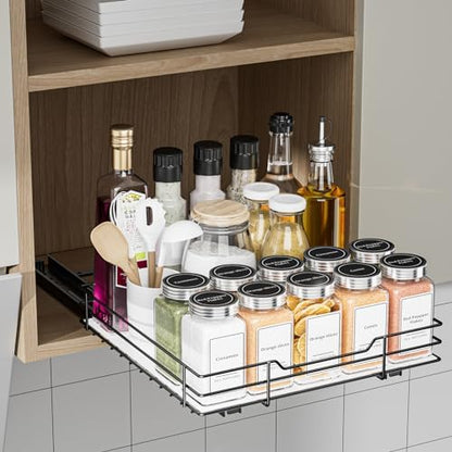 BOIVSHI Pull Out Spice Rack, Slide Out Spice Rack for Cabinet, Spice Organizer for Kitchen and Pantry, Fits Spices, Sauces, Canned Food (10.5''Wx10.5''Dx2.5''H)