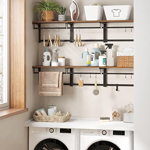 VASAGLE Laundry Room Shelf Wall Mounted, with 8 Removable Hooks