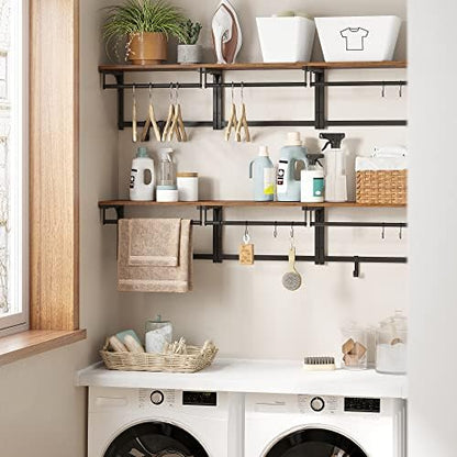 VASAGLE Laundry Room Shelf Wall Mounted, with 8 Removable Hooks