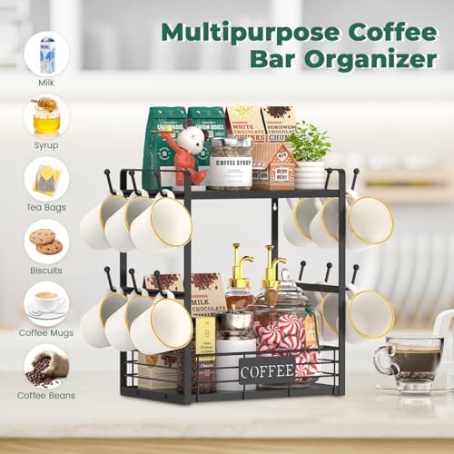 EsLuker.ly Coffee Mug Cup Holder Tree Bar Station Organizer, 2 Tier Black