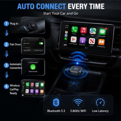 Wireless CarPlay Adapter for GMC Terrain 2024-2026 SUV- Slim Mini USB Design with Type-C Extension for Stable Zero-Latency Connection