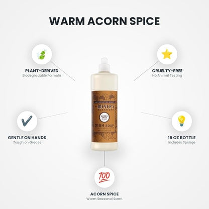 [6 Pack] Clean Day Acorn Spice Scent Liquid Dish Soap 16 oz 1 pk with Sponge - Hand-Washing Liquid - Dish Soap, Cleaning Supplies, Household Essentials