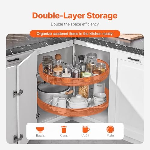 VEVOR 28" Kidney Shaped Chrome Corner Organizer, 360° Rotatble Kitchen Base Cabinet Blind Corner, 2 Tier Height Adjustable Storage Rack, Carbon Steel Lazy Susan Replacement Shelf for Cabinet Corner