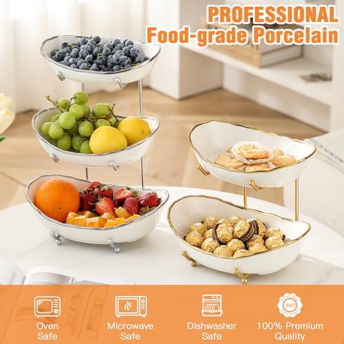 3 Tier Fruit Basket, Ceramic Fruit Bowl for Kitchen Counter