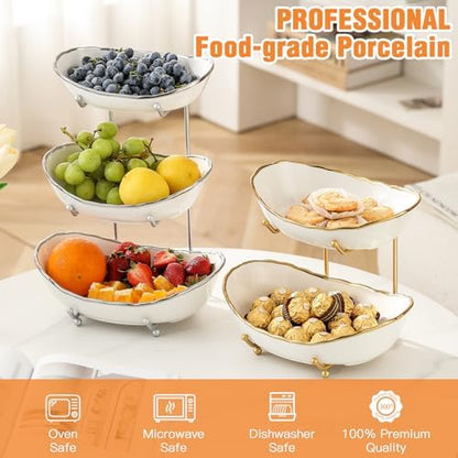 3 Tier Fruit Basket, Ceramic Fruit Bowl for Kitchen Counter