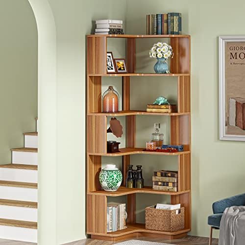 Tribesigns 6-Tier Corner Bookshelf, 65" Modern Tall Bookcase Book Shelf